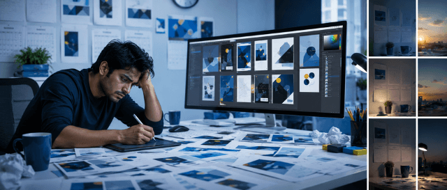 Ten ad designs working alone